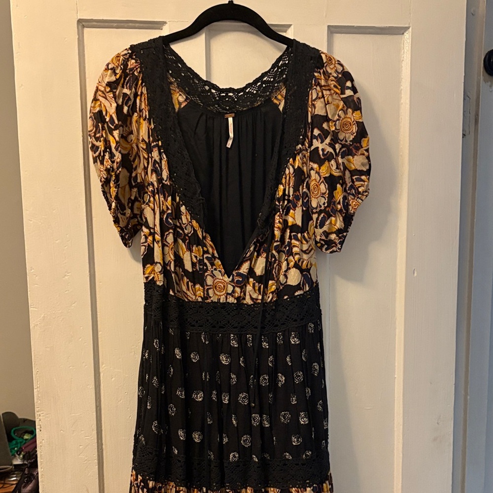 Free People Black and Yellow Floral Maxi Dress